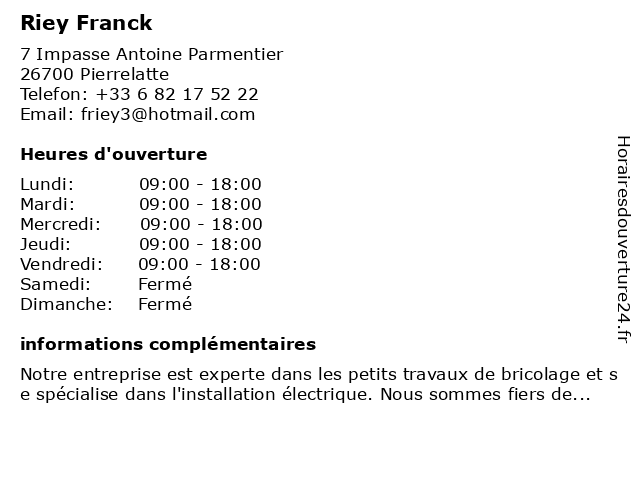 Riey Franck à Pierrelatte: adresse et heures d'ouverture