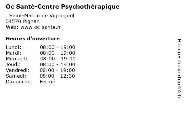 Oc Santé-Centre Psychothérapique à Pignan: adresse et heures d'ouverture