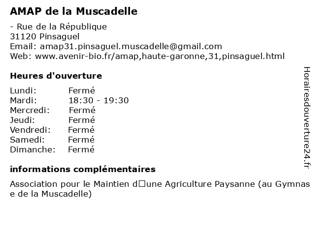 AMAP de la Muscadelle à Pinsaguel: adresse et heures d'ouverture