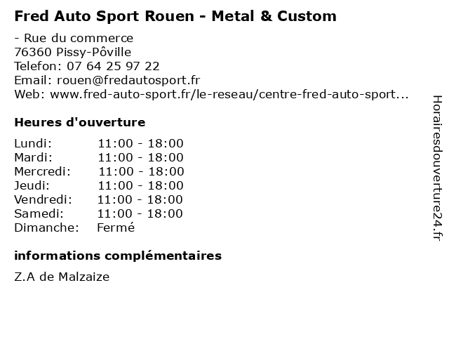 Fred Auto Sport Rouen - Metal & Custom à Pissy-Pôville: adresse et heures d'ouverture