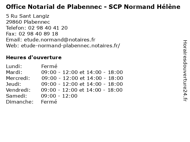 Office Notarial de Plabennec - SCP Normand Hélène à Plabennec: adresse et heures d'ouverture