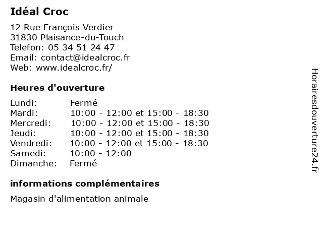 Idéal Croc à Plaisance-du-Touch: adresse et heures d'ouverture
