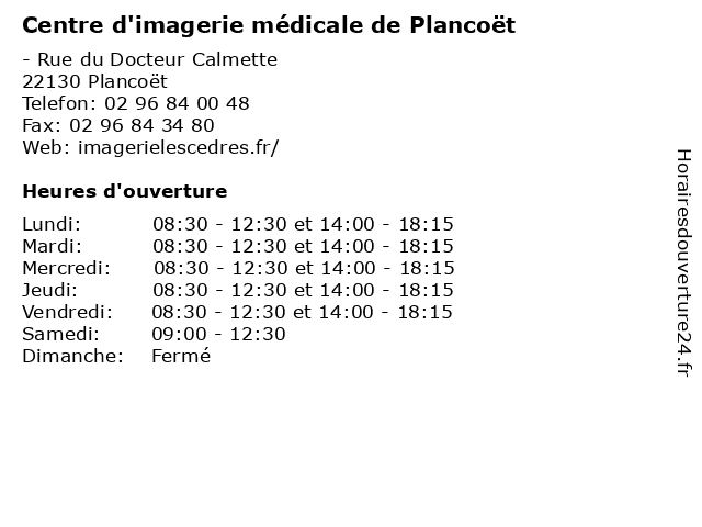 Centre d'imagerie médicale de Plancoët à Plancoët: adresse et heures d'ouverture