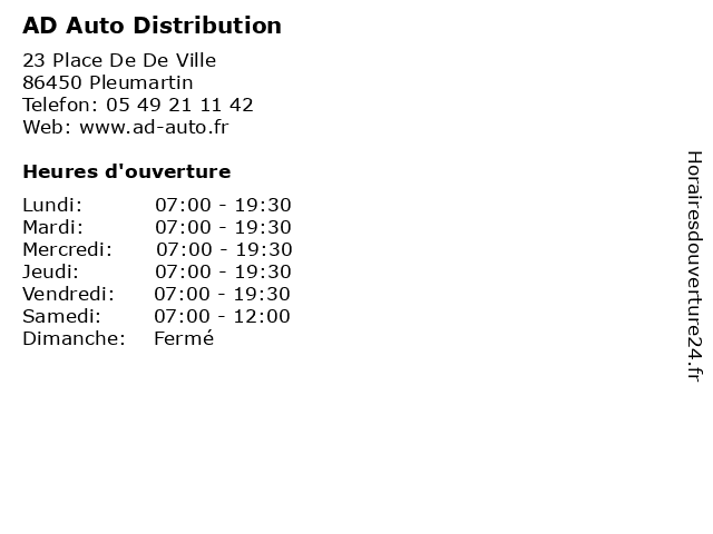AD Auto Distribution à Pleumartin: adresse et heures d'ouverture