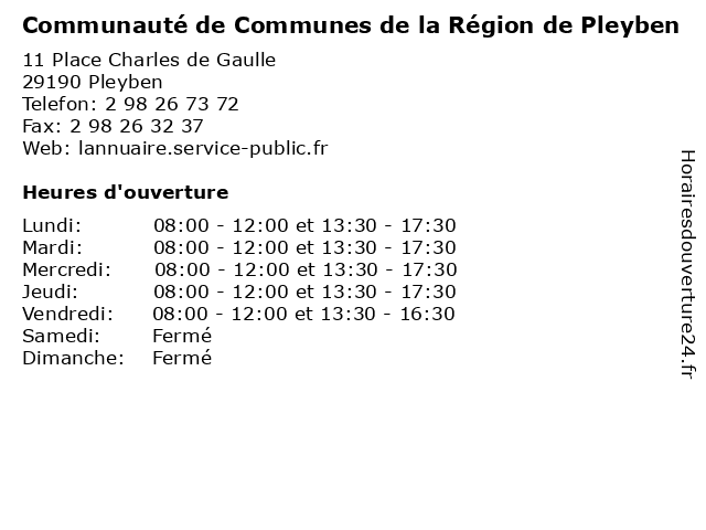 Communauté de Communes de la Région de Pleyben à Pleyben: adresse et heures d'ouverture