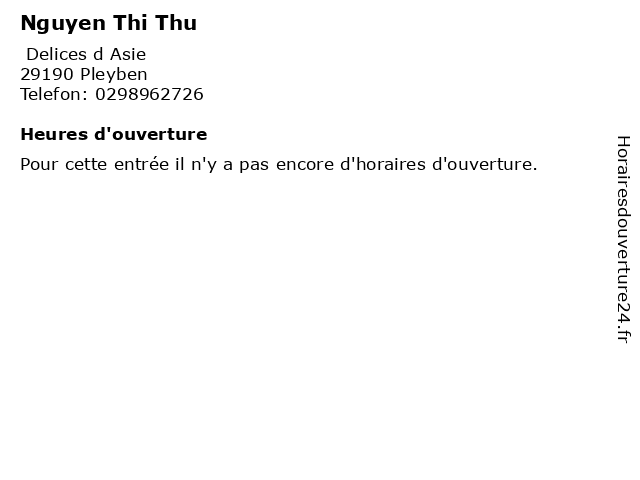 Nguyen Thi Thu à Pleyben: adresse et heures d'ouverture