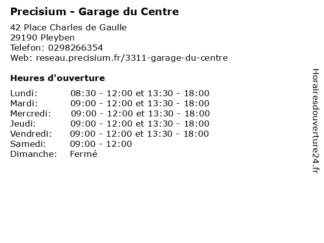 Precisium - Garage du Centre à Pleyben: adresse et heures d'ouverture