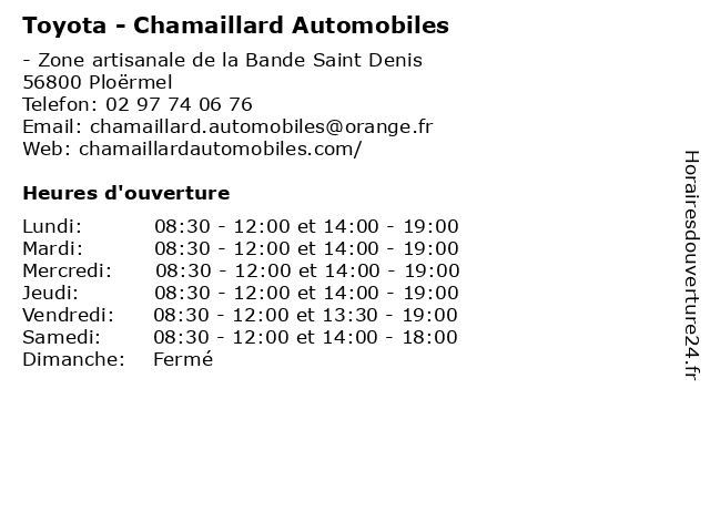Toyota - Chamaillard Automobiles à Ploërmel: adresse et heures d'ouverture