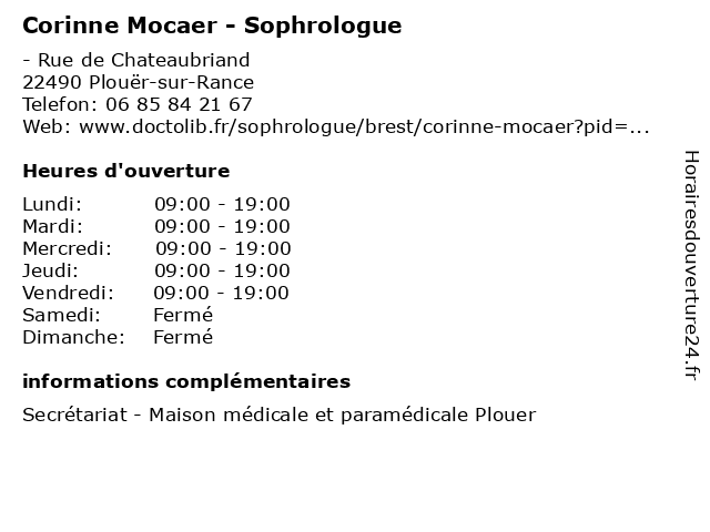 Corinne Mocaer - Sophrologue à Plouër-sur-Rance: adresse et heures d'ouverture