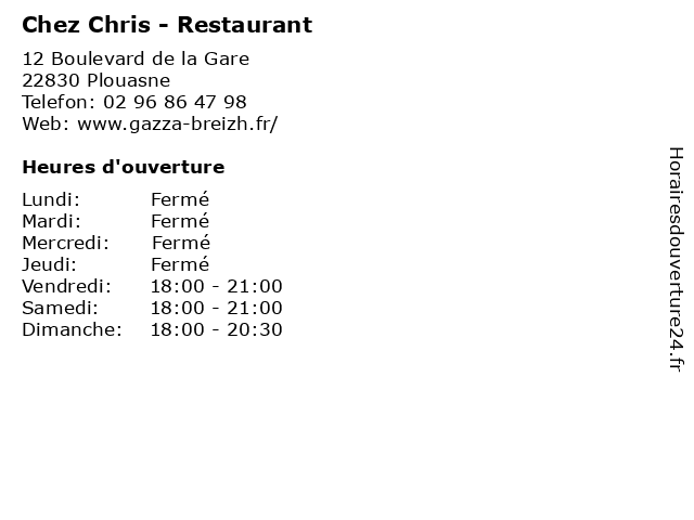 Chez Chris - Restaurant à Plouasne: adresse et heures d'ouverture