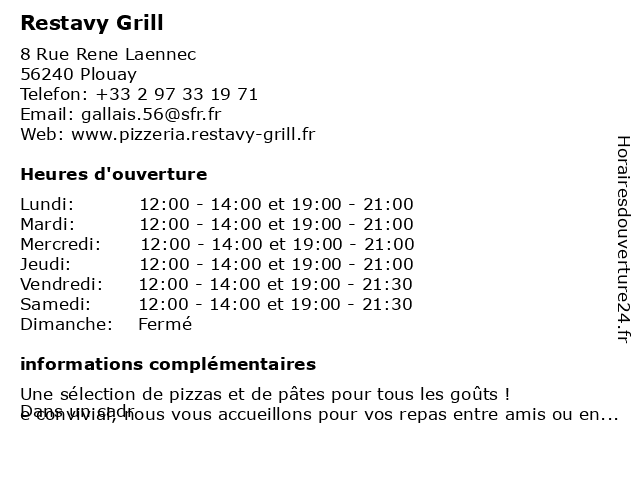 Restavy Grill à Plouay: adresse et heures d'ouverture