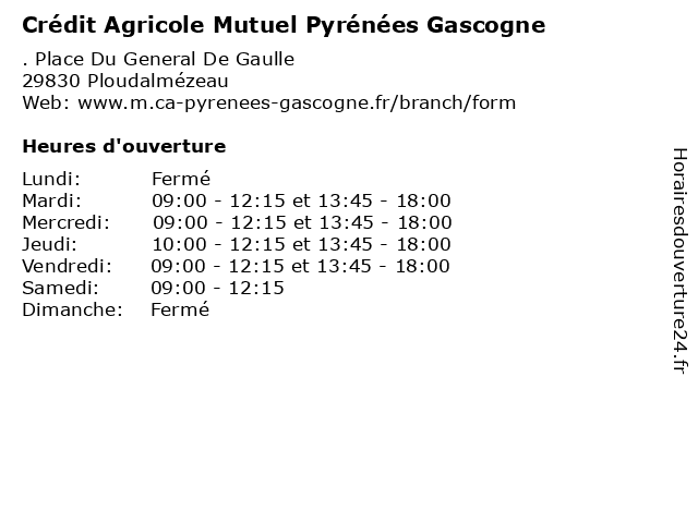 Crédit Agricole Mutuel Pyrénées Gascogne à Ploudalmézeau: adresse et heures d'ouverture