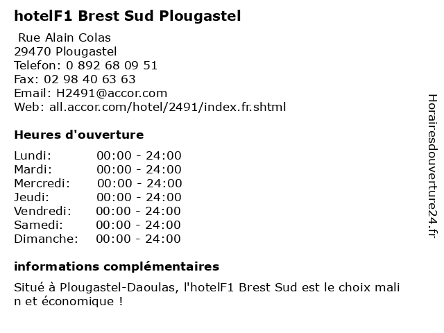 hotelF1 Brest Sud Plougastel à Plougastel: adresse et heures d'ouverture