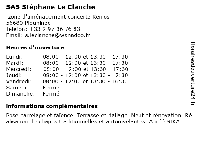 SAS Stéphane Le Clanche à Plouhinec: adresse et heures d'ouverture