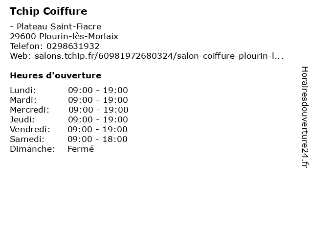 Tchip Coiffure à Plourin-lès-Morlaix: adresse et heures d'ouverture