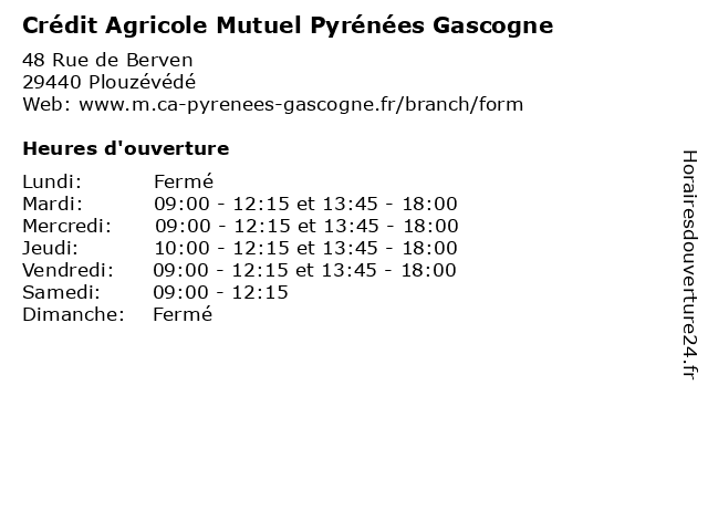 Crédit Agricole Mutuel Pyrénées Gascogne à Plouzévédé: adresse et heures d'ouverture