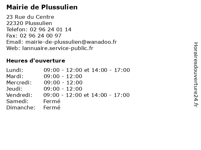 Mairie de Plussulien à Plussulien: adresse et heures d'ouverture