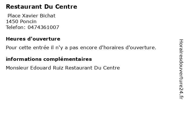 Restaurant Du Centre à Poncin: adresse et heures d'ouverture
