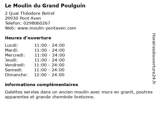 Le Moulin du Grand Poulguin à Pont Aven: adresse et heures d'ouverture