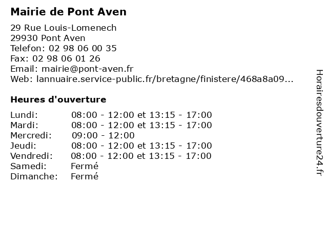 Mairie de Pont Aven à Pont Aven: adresse et heures d'ouverture