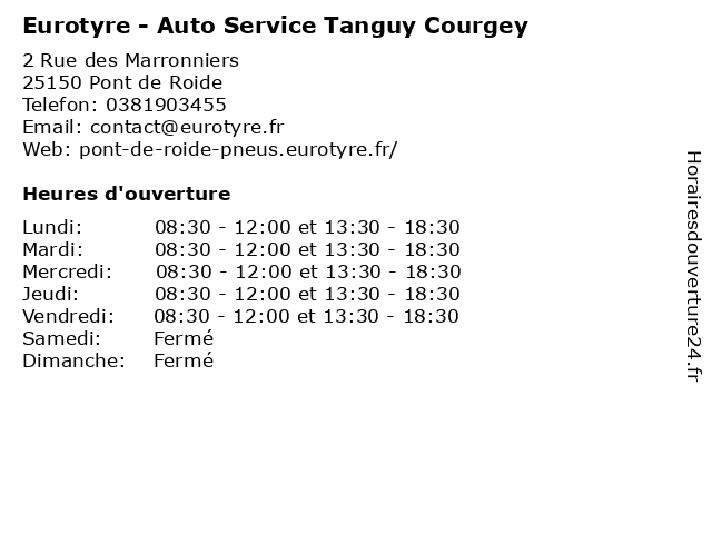 Eurotyre - Auto Service Tanguy Courgey à Pont de Roide: adresse et heures d'ouverture