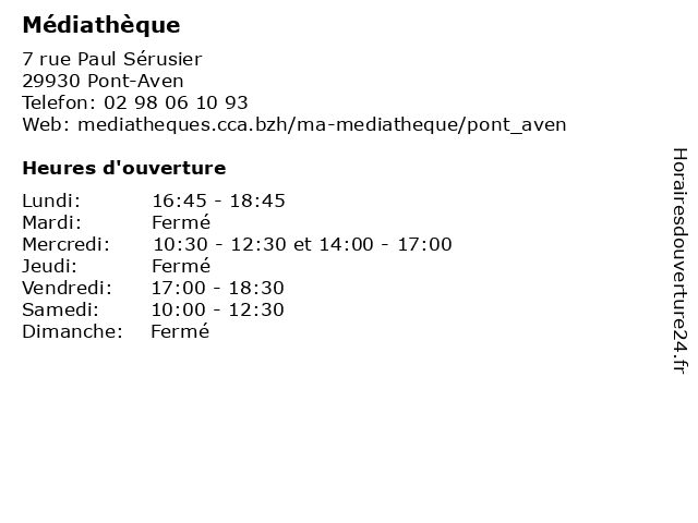 Médiathèque à Pont-Aven: adresse et heures d'ouverture