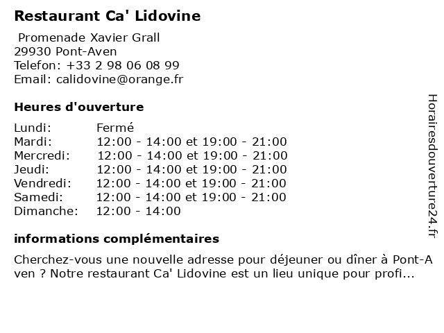 Restaurant Ca' Lidovine à Pont-Aven: adresse et heures d'ouverture