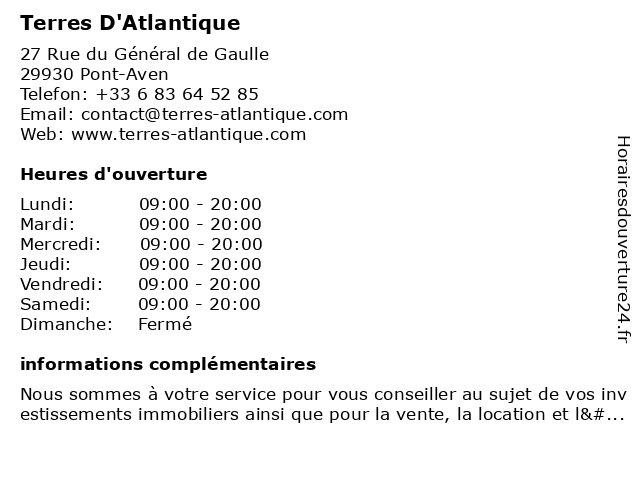 Terres D'Atlantique à Pont-Aven: adresse et heures d'ouverture