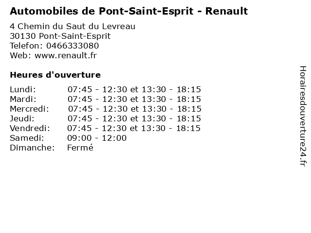 Automobiles de Pont-Saint-Esprit - Renault à Pont-Saint-Esprit: adresse et heures d'ouverture