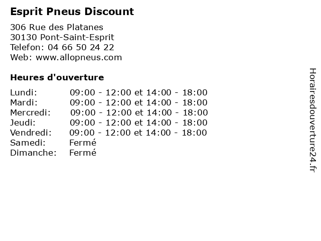 Esprit Pneus Discount à Pont-Saint-Esprit: adresse et heures d'ouverture