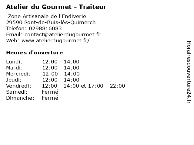 Atelier du Gourmet - Traiteur à Pont-de-Buis-lès-Quimerch: adresse et heures d'ouverture