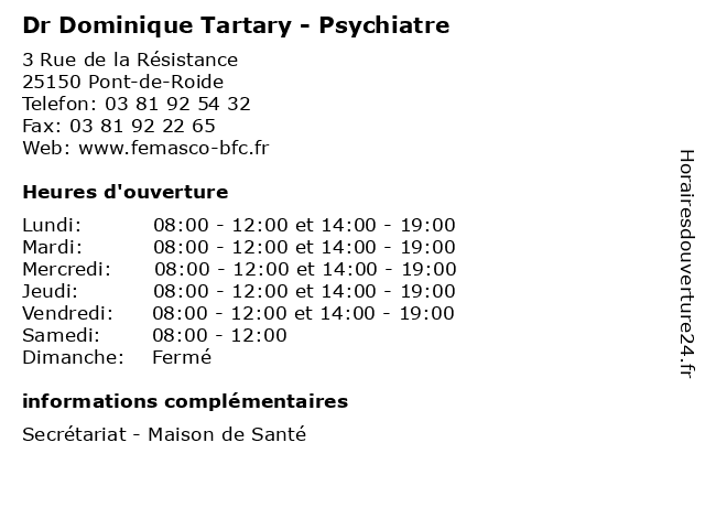 Dr Dominique Tartary - Psychiatre à Pont-de-Roide: adresse et heures d'ouverture