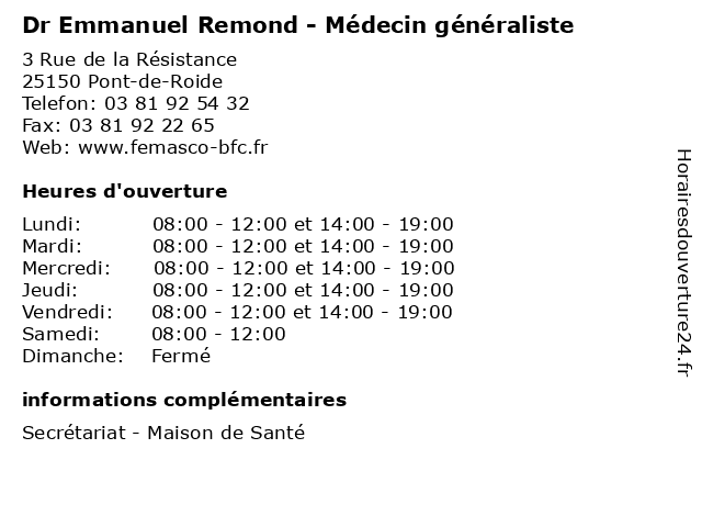 Dr Emmanuel Remond - Médecin généraliste à Pont-de-Roide: adresse et heures d'ouverture