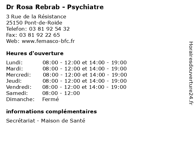 Dr Rosa Rebrab - Psychiatre à Pont-de-Roide: adresse et heures d'ouverture