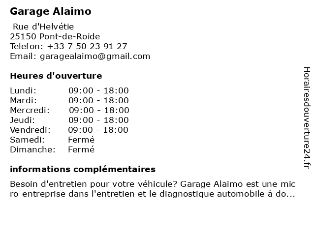 Garage Alaimo à Pont-de-Roide: adresse et heures d'ouverture