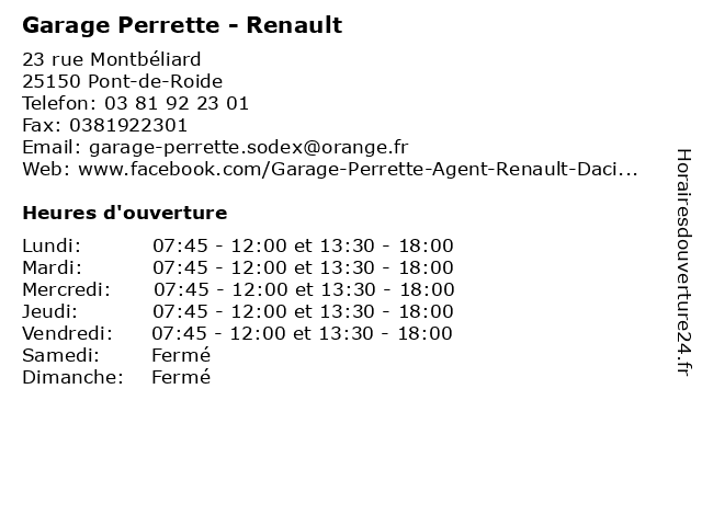 Garage Perrette - Renault à Pont-de-Roide: adresse et heures d'ouverture