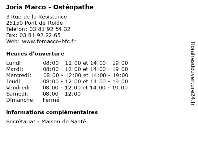 Joris Marco - Ostéopathe à Pont-de-Roide: adresse et heures d'ouverture