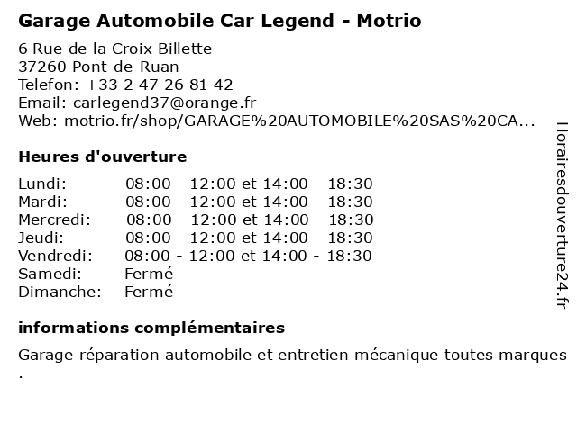 Motrio - Garage Automobile Car Legend à Pont-de-Ruan: adresse et heures d'ouverture