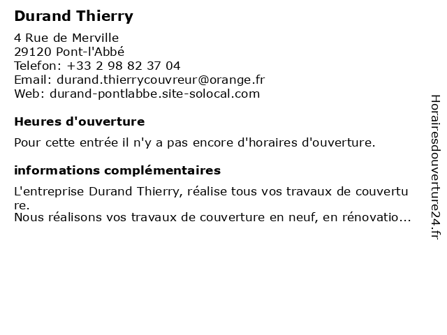 Durand Thierry à Pont-l'Abbé: adresse et heures d'ouverture