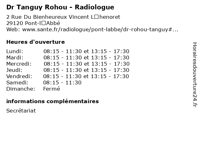 Dr Tanguy Rohou - Radiologue à Pont-l’Abbé: adresse et heures d'ouverture