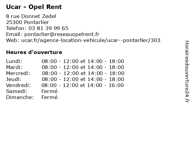 Ucar - Opel Rent à Pontarlier: adresse et heures d'ouverture