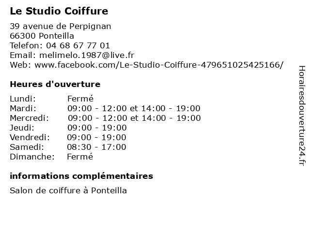 Le Studio Coiffure à Ponteilla: adresse et heures d'ouverture