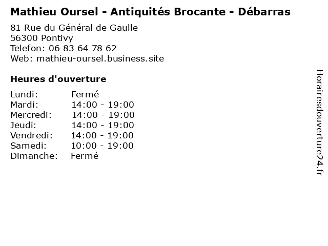 Mathieu Oursel - Antiquités Brocante - Débarras à Pontivy: adresse et heures d'ouverture