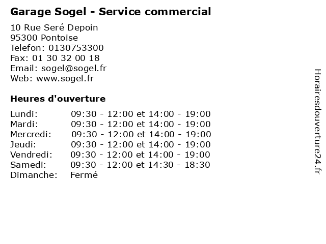 Garage Sogel - Service commercial à Pontoise: adresse et heures d'ouverture