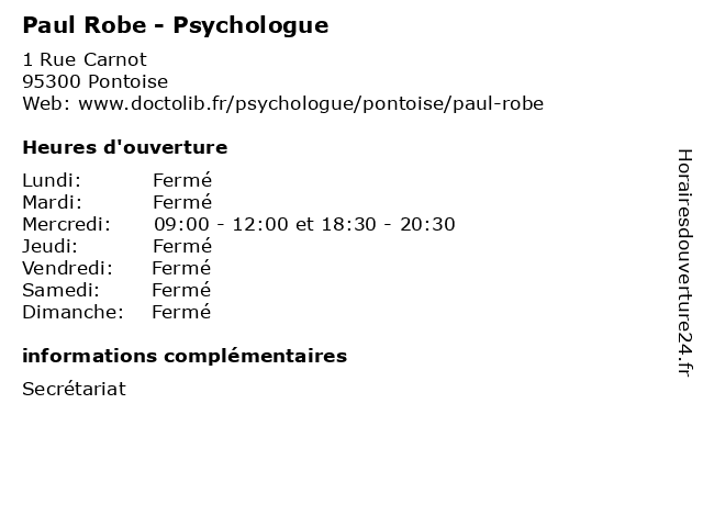 Paul Robe - Psychologue à Pontoise: adresse et heures d'ouverture