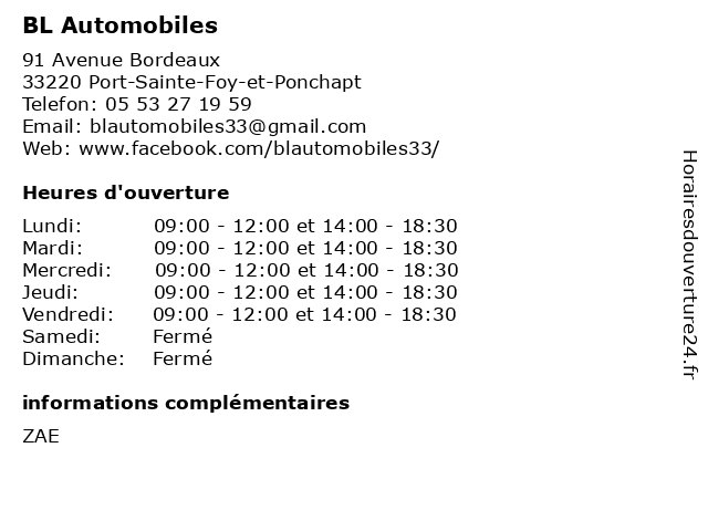 BL Automobiles à Port-Sainte-Foy-et-Ponchapt: adresse et heures d'ouverture