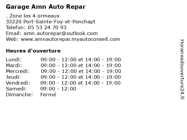 Garage Amn Auto Repar à Port-Sainte-Foy-et-Ponchapt: adresse et heures d'ouverture