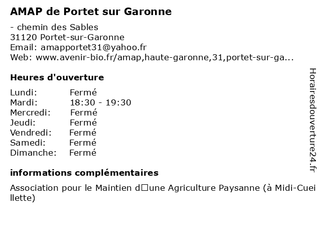 AMAP de Portet sur Garonne à Portet-sur-Garonne: adresse et heures d'ouverture