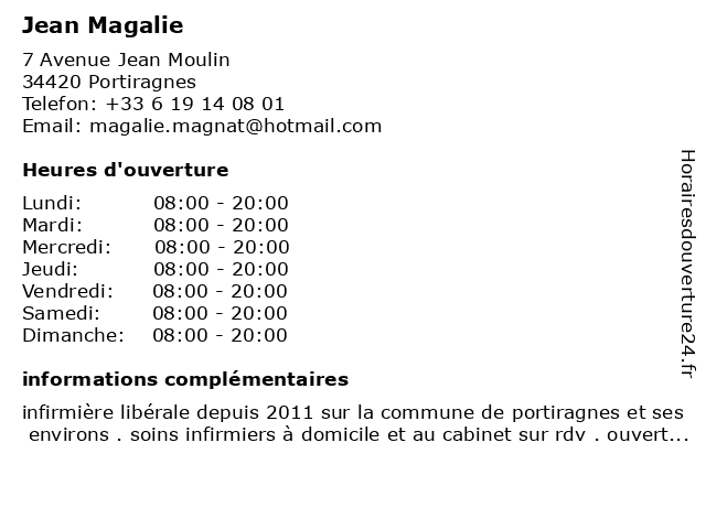 Jean Magalie à Portiragnes: adresse et heures d'ouverture