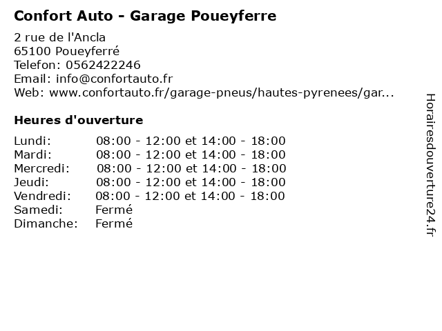 Confort Auto - Garage Poueyferre à Poueyferré: adresse et heures d'ouverture